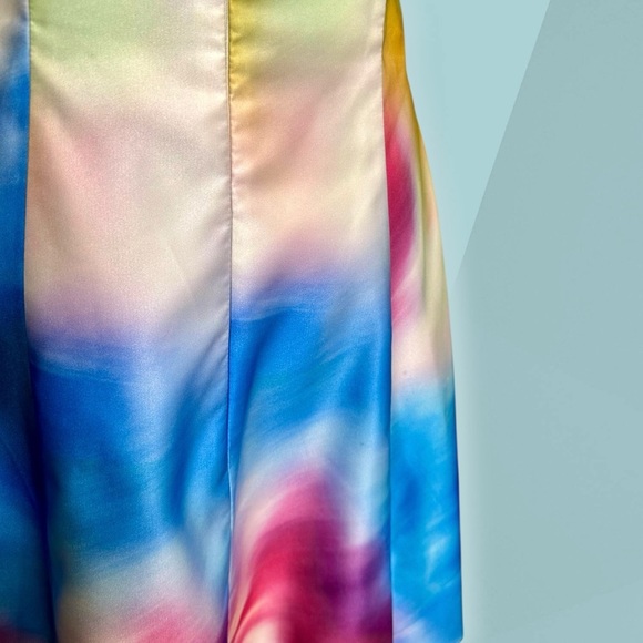 Marchesa Notte ‘Bow Printed Strapless Dress’ in Rainbow Multicolor Watercolor 4 - Picture 16 of 16